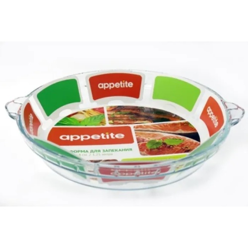 Форма для выпечки стекло Пирог 22см с ручками Appetite PL15