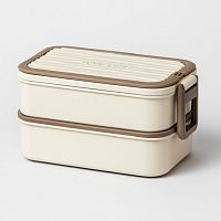 Ланч-бокс 1,8л 21,3*12,1*11,5см WHITE ложка+вилка (2 яруса) Square box 6429-01