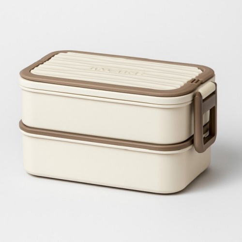 Ланч-бокс 1,8л 21,3*12,1*11,5см WHITE ложка+вилка (2 яруса) Square box 6429-01