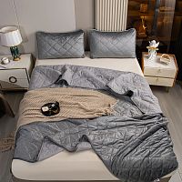 Покрывало 240*260см велюр РОМБ с наволочками (темно-серебристый) Viva Home Textile