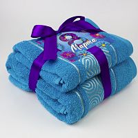 Набор полотенец 2шт махровые (50*80см+70*130см) ТЫ ПРЕКРАСНА бирюза Он и Она