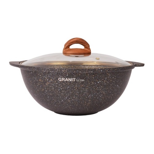 Казан для плова 4,5л Kukmara GRANIT ULTRA литой алюм. АП со стекл. крышкой (black-gold) кгбг47а