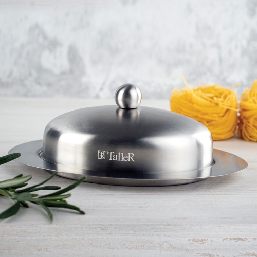 Масленка нерж. сталь 19,5*13,5*7,5см КЕЙТ овальная с крышкой Taller TR-61218 фото 2