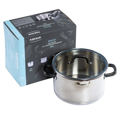 Кастрюля нерж. сталь 5,6л 24см Attribute DAVINCI со стекл. крышкой индукция ASD024 фото 3