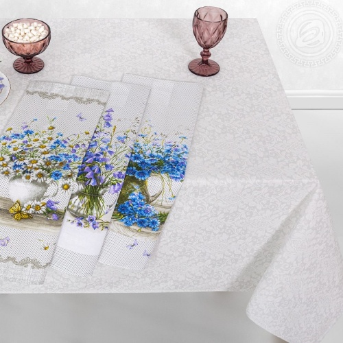 Комплект кухонный рогожка 4пр (скатерть 150*183см+полотенце 3шт) ПОЛЕВЫЕ ЦВЕТЫ Арт Дизайн фото 2