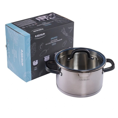 Кастрюля нерж. сталь 3,25л 20см Attribute DAVINCI со стекл. крышкой индукция ASD020 фото 3