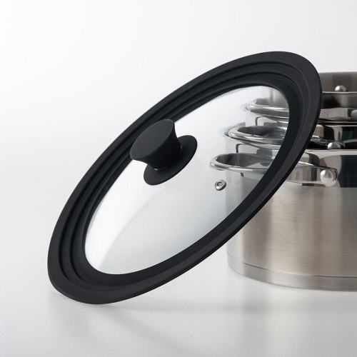 Крышка 22-24-26см Home Queen МУЛЬТИ стеклянная с силикон. ручкой и ободом на 3р-ра 77480 фото 4