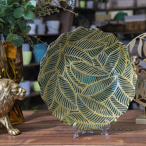 Блюдо из стекла 30,5см ЛИСТЬЯ зеленый Магамакс Tin-20 фото 3