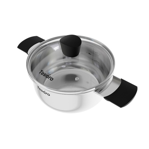 Кастрюля нерж. сталь 2,0л Tesoro MODICA со стекл. крышкой индукция КС520 фото 3