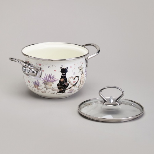 Кастрюля эмаль 1,5л Agness LAVENDER CATS со стекл. крышкой индукция 943-075 фото 4 Кастрюля эмаль 1,5л Agness LAVENDER CATS со стекл. крышкой индукция 943-075 фото 4