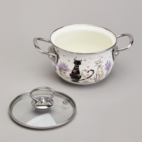 Кастрюля эмаль 1,5л Agness LAVENDER CATS со стекл. крышкой индукция 943-075 фото 5 Кастрюля эмаль 1,5л Agness LAVENDER CATS со стекл. крышкой индукция 943-075 фото 5