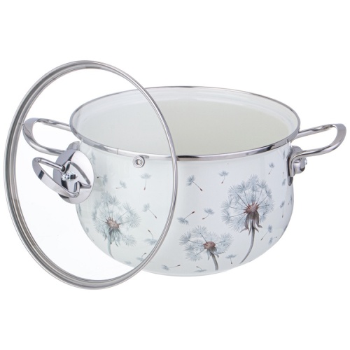 Кастрюля эмаль 3,8л Agness DANDELION со стекл. крышкой индукция 943-058 фото 2