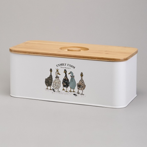 Хлебница 34*19,5*13,5см Agness FAMILY FARM ГУСИ сталь бамбук 790-384 фото 3