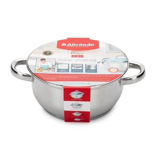 Кастрюля нерж. сталь 2,8л Attribute GRACE со стекл. крышкой индукция ASG020 фото 4
