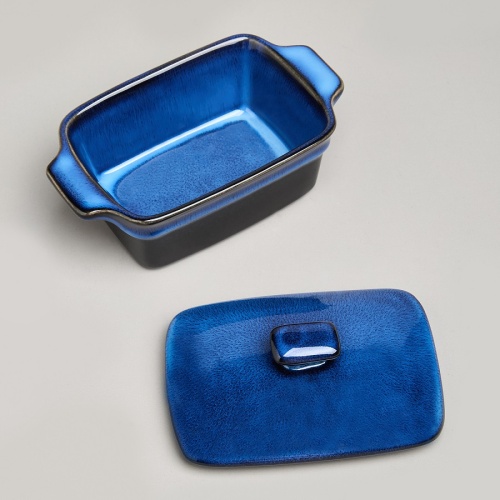 Форма для запекания керамика 16,5*10*5/9см REACTIVE BLUE с крышкой Agness 780-133 фото 5
