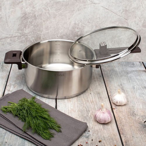 Кастрюля нерж. сталь 4,7л Taller МЕТОД со стекл. крышкой индукция TR-17309 фото 4