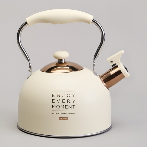 Чайник нерж. сталь 2,5л Agness ТЮДОР БЕЛЫЙ свисток складная ручка индукция 914-160 фото 2
