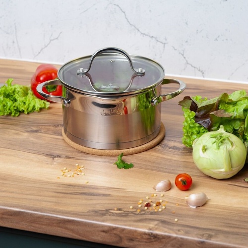 Кастрюля нерж. сталь 4,5л Home Queen ТАНДЕМ со стекл. крышкой индукция 77268 1/6 фото 4