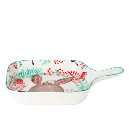 Блюдо из фарфора 22*16см KAWAII FOREST RABBIT квадратное с ручкой Nouvelle Home 0860409 фото 2