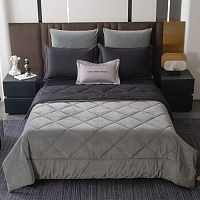 КПБ Евро (простыня на резинке) сатин 50*70см+70*70см VELVET PREMIUM с одеялом (черный) Viva Home Textile