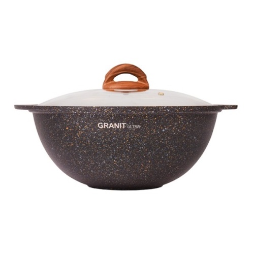 Казан для плова 4,5л Kukmara GRANIT ULTRA литой алюм. АП со стекл. крышкой (black-gold) кгбг47а фото 2