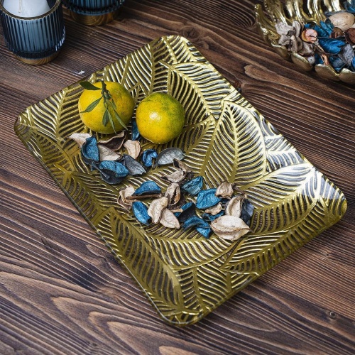 Блюдо из стекла 30,5*22,5*2,5см ЛИСТЬЯ прямоугольное Магамакс Tin-17 фото 3