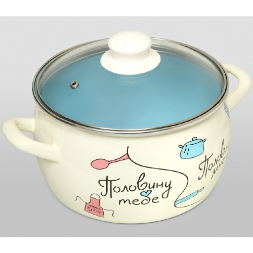 Кастрюля эмаль 4,0л Metrot ПОЛОВИНКИ сферическая со стекл. крышкой индукция 368451 фото 2
