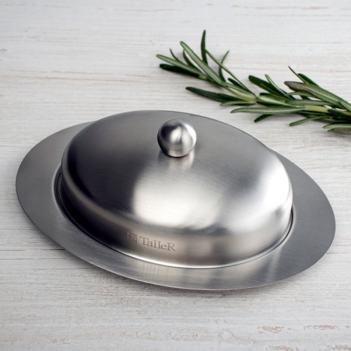 Масленка нерж. сталь 19,5*13,5*7,5см КЕЙТ овальная с крышкой Taller TR-61218 фото 3