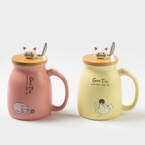 Кружка керамика 500мл КОТИК МИКС с крышкой и ложкой China Cup 3044662 фото 4