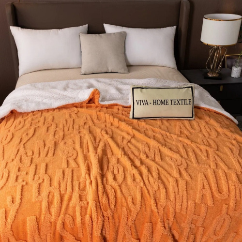 Плед 150*200см микрофибра FLUFFY БУКВЫ оранжевый Viva Home Textile фото 2