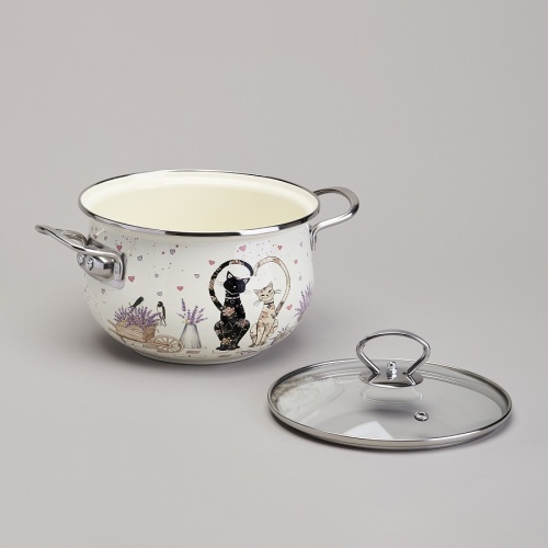 Кастрюля эмаль 2,8л Agness LAVENDER CATS со стекл. крышкой индукция 943-077 фото 4 Кастрюля эмаль 2,8л Agness LAVENDER CATS со стекл. крышкой индукция 943-077 фото 4