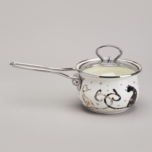 Ковш-яйцеварка эмаль 0,9л Agness LAVENDER CATS со стекл. крышкой индукция 943-079 фото 2