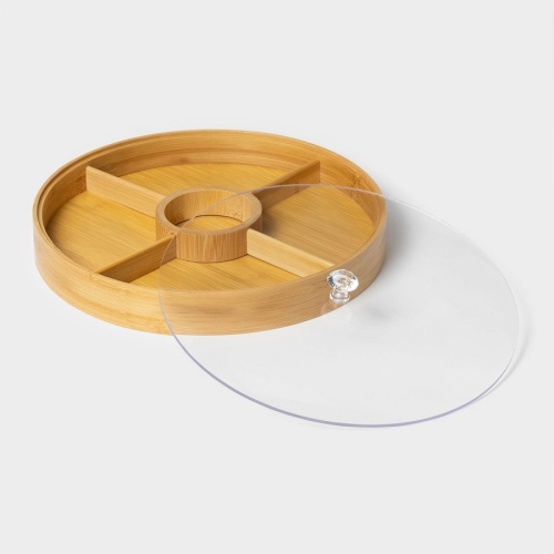 Менажница из бамбука 5-ти секц. 30см STRIATA с крышкой Доляна 7061101 фото 4