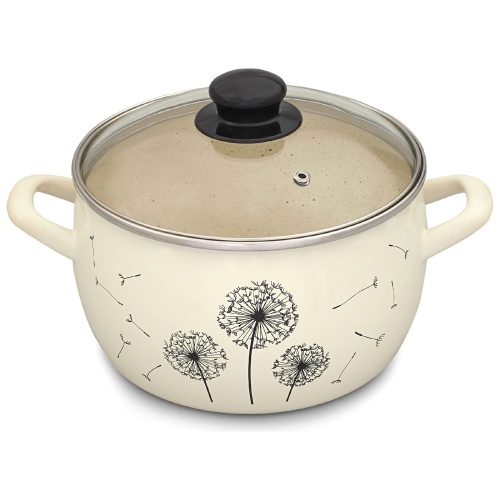 Кастрюля эмаль 4,0л Metrot ОДУВАНЧИК сферическая со стекл. крышкой индукция 340948 фото 2