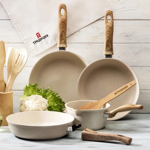 Сковорода 20см Традиция ВАНИЛЬ литой алюм. АП со съем. ручкой ТВ2205 фото 6