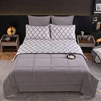 КПБ Евро сатин 50*70см+70*70см VELOURIA LUXE ЯЧЕЙКИ с одеялом Viva Home Textile