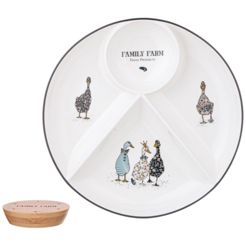 Менажница из фарфора 4-х секц. 28*3,8см FAMILY FARM ГУСИ с подставкой Lefard 263-1346 фото 2