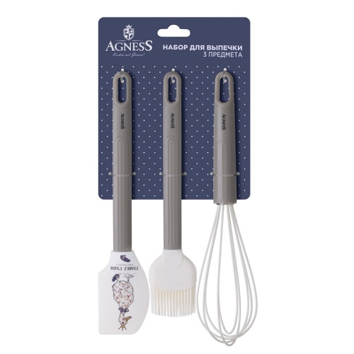 Набор кулинарный 3пр силиконовый (венчик+лопатка+кисточка) FAMILY FARM ГУСИ Agness 671-032 фото 2