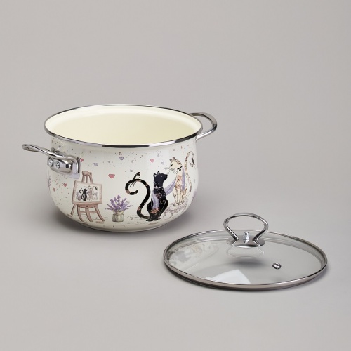 Кастрюля эмаль 3,8л Agness LAVENDER CATS со стекл. крышкой индукция 943-078 фото 4 Кастрюля эмаль 3,8л Agness LAVENDER CATS со стекл. крышкой индукция 943-078 фото 4