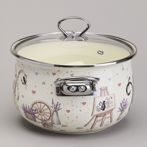 Кастрюля эмаль 3,8л Agness LAVENDER CATS со стекл. крышкой индукция 943-078 фото 3 Кастрюля эмаль 3,8л Agness LAVENDER CATS со стекл. крышкой индукция 943-078 фото 3