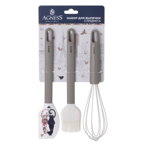 Набор кулинарный 3пр силиконовый (венчик+лопатка+кисточка) ПАРИЖСКИЕ КОТЫ Agness 671-033 фото 2