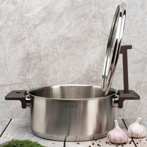 Кастрюля нерж. сталь 4,7л Taller МЕТОД со стекл. крышкой индукция TR-17309 фото 3
