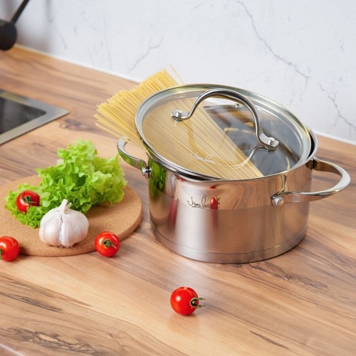 Кастрюля нерж. сталь 2,5л Home Queen ТАНДЕМ со стекл. крышкой индукция 77270 1/6 фото 5