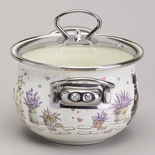 Кастрюля эмаль 1,5л Agness LAVENDER CATS со стекл. крышкой индукция 943-075 фото 3 Кастрюля эмаль 1,5л Agness LAVENDER CATS со стекл. крышкой индукция 943-075 фото 3