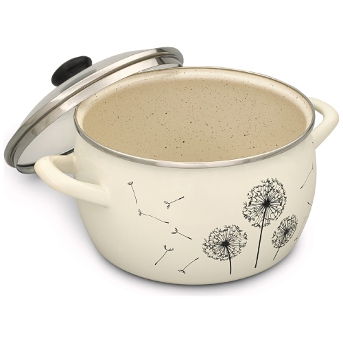 Кастрюля эмаль 4,0л Metrot ОДУВАНЧИК сферическая со стекл. крышкой индукция 340948 фото 4