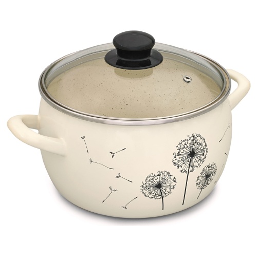 Кастрюля эмаль 4,0л Metrot ОДУВАНЧИК сферическая со стекл. крышкой индукция 340948 фото 3