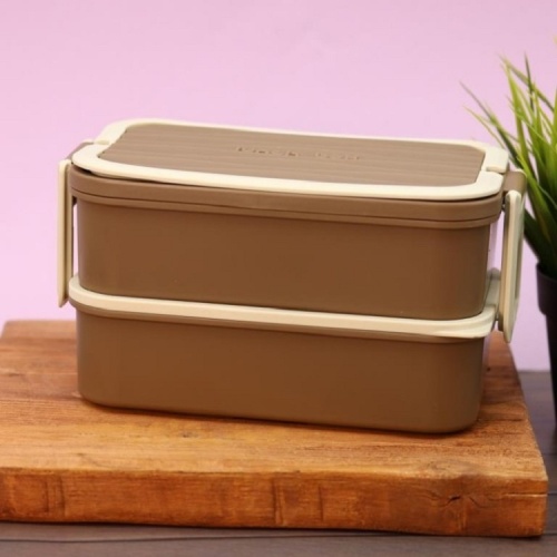 Ланч-бокс 1,8л 21,3*12,1*11,5см BROWN ложка+вилка (2 яруса) Square box 6429-02 фото 2