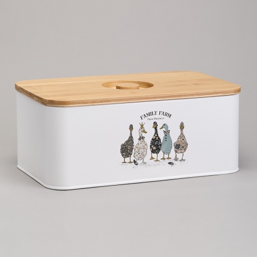 Хлебница 34*19,5*13,5см Agness FAMILY FARM ГУСИ сталь бамбук 790-384 фото 2