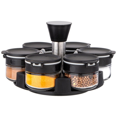 Набор для специй стекло 7пр (6 баночек 85мл+подставка) Agness 671-101 фото 3