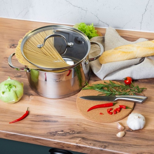 Кастрюля нерж. сталь 3,4л Home Queen ТАНДЕМ со стекл. крышкой индукция 77269 1/6 фото 3